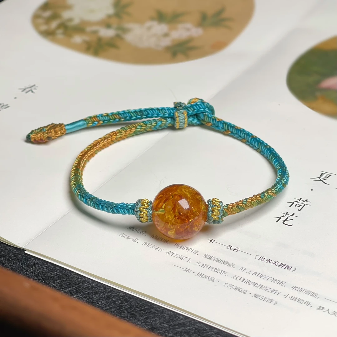 天然原矿花珀单珠手绳设计款简约大气