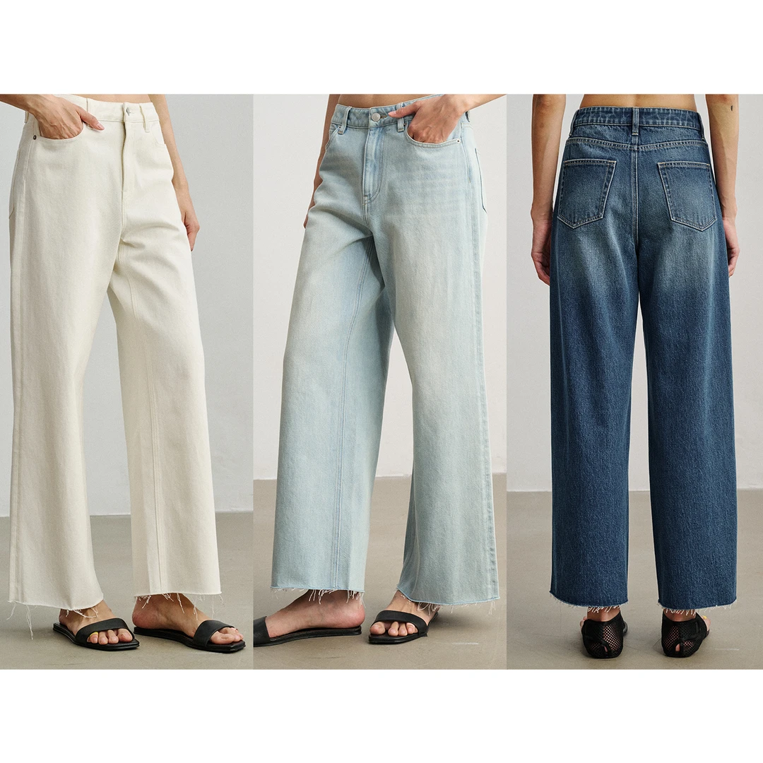 Ayuko｜奢級进口bossa/orta 通勤百搭毛边宽松直筒九分牛仔裤0896