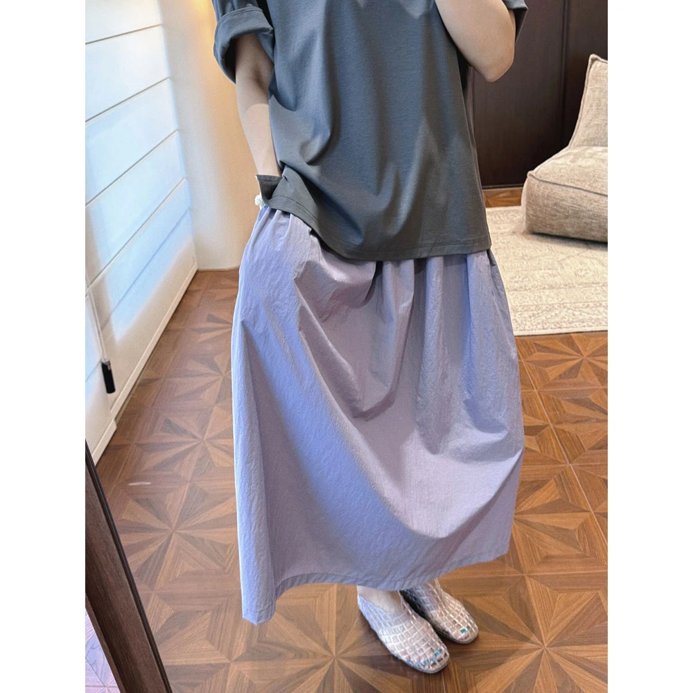 【MGDM】大a版紫色伞裙半身裙女轻薄防晒显瘦遮胯松紧腰DDJ25345