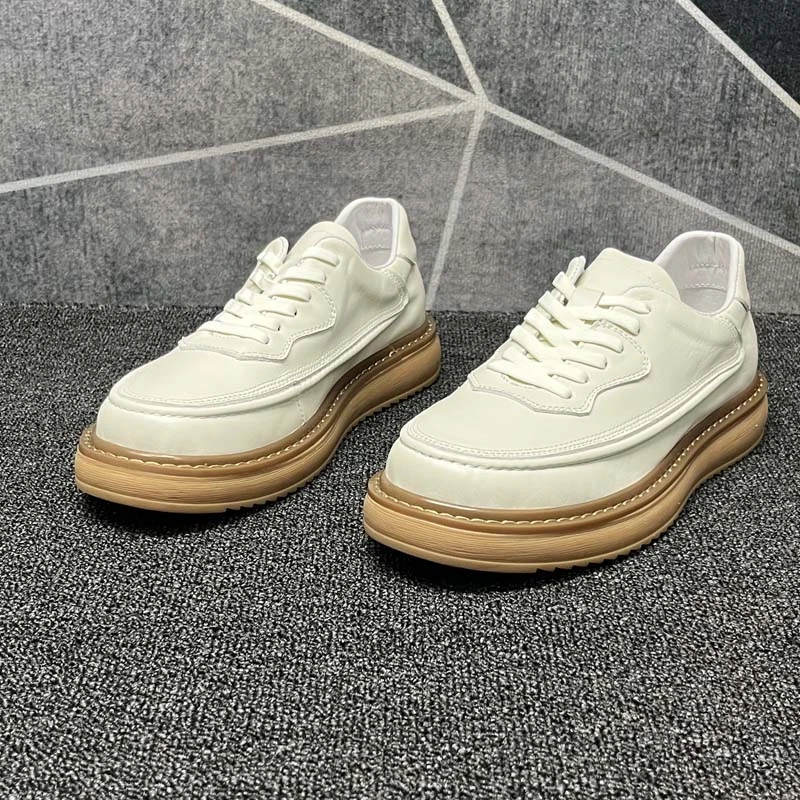 春秋新款男士小白鞋板鞋百搭休闲鞋厚底时尚真皮潮流潮鞋低帮韩版