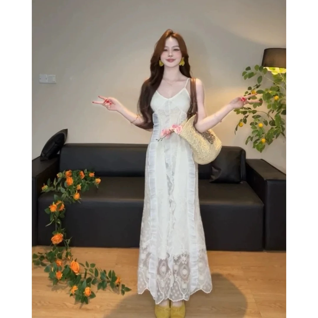 2025春季韩系穿搭一整套女搭配蕾丝吊带连衣裙