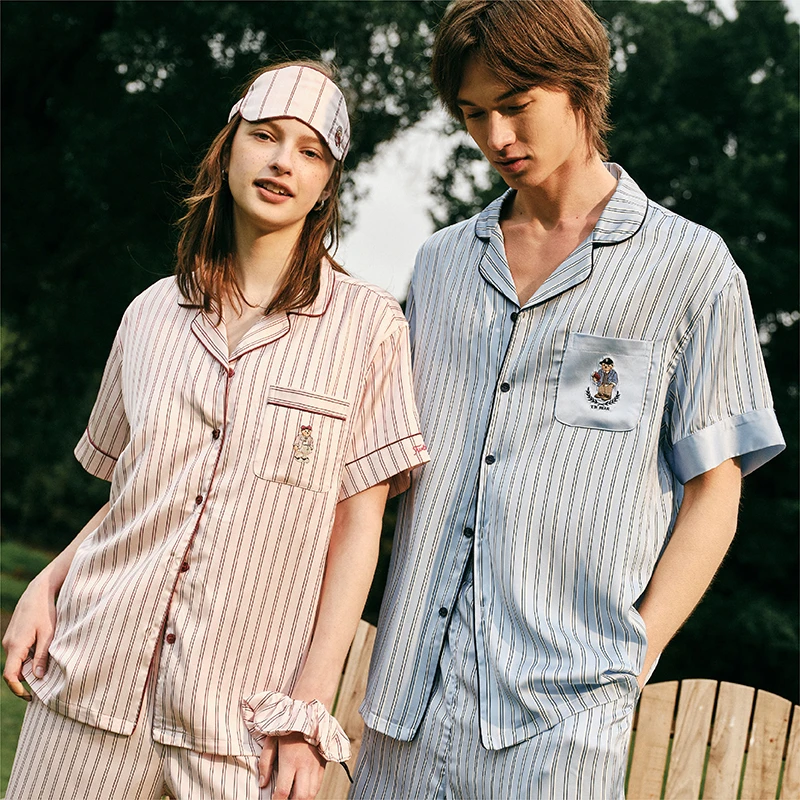 Teenie Weenie小熊水光丝凉感睡衣2025新款夏季水光丝家居服套装