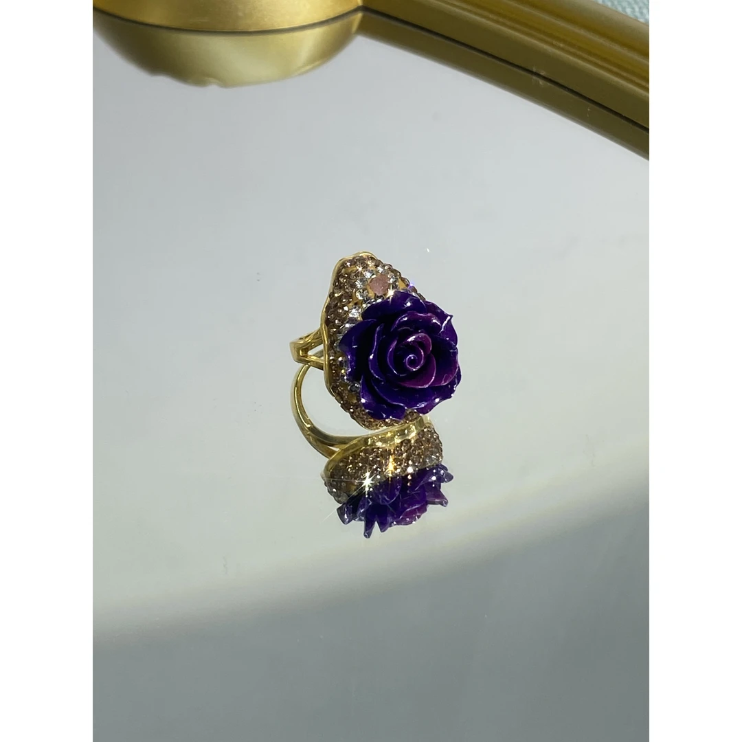 铜合金合成锆石戒指 TTSD 紫色花时尚潮流百搭款戒指 284