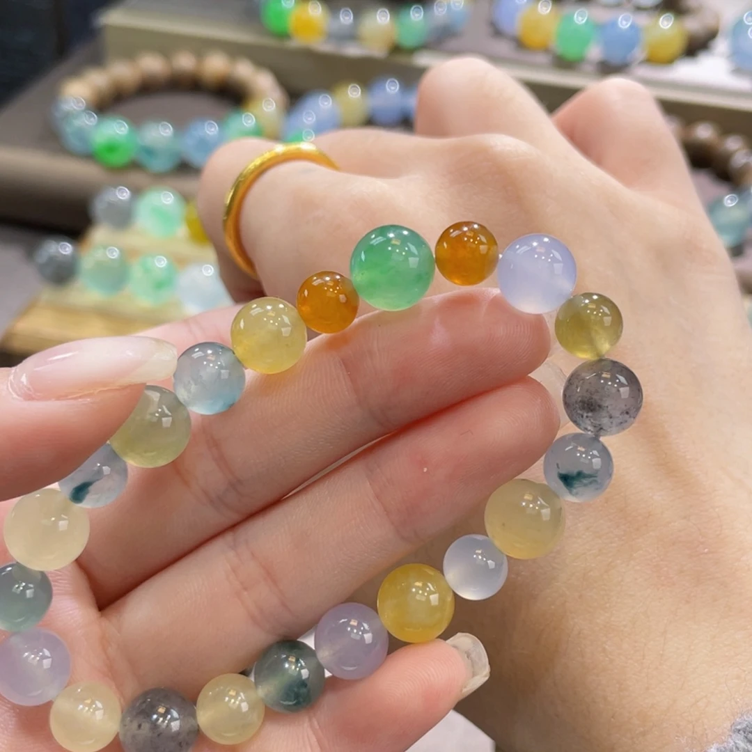 翡翠未镶嵌手链冰甜绿卡9.6单颗