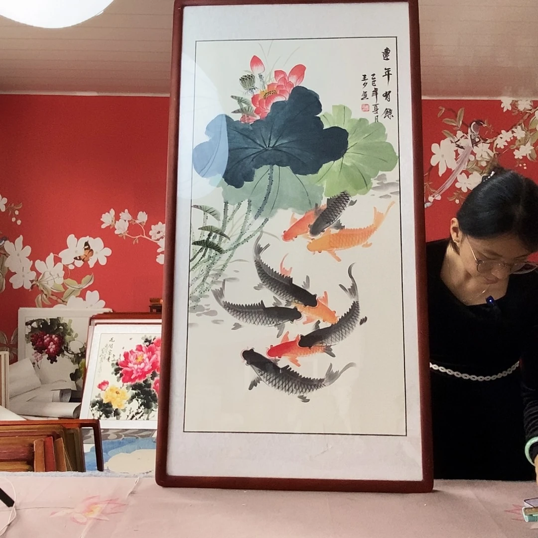 国画手写手绘带框包邮国画作品62✖️122
