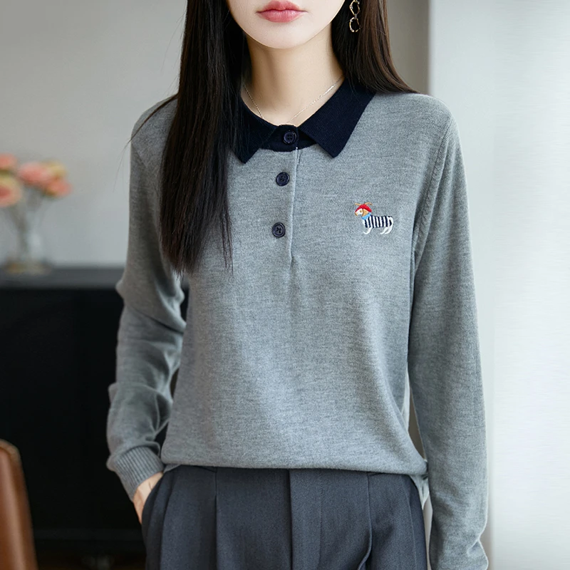 哥弟阿玛施正品POLO领秋季针织长袖毛针织衫女装春秋时尚打底衫