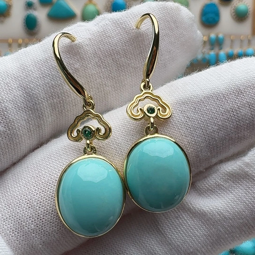 绿松石未镶嵌耳饰