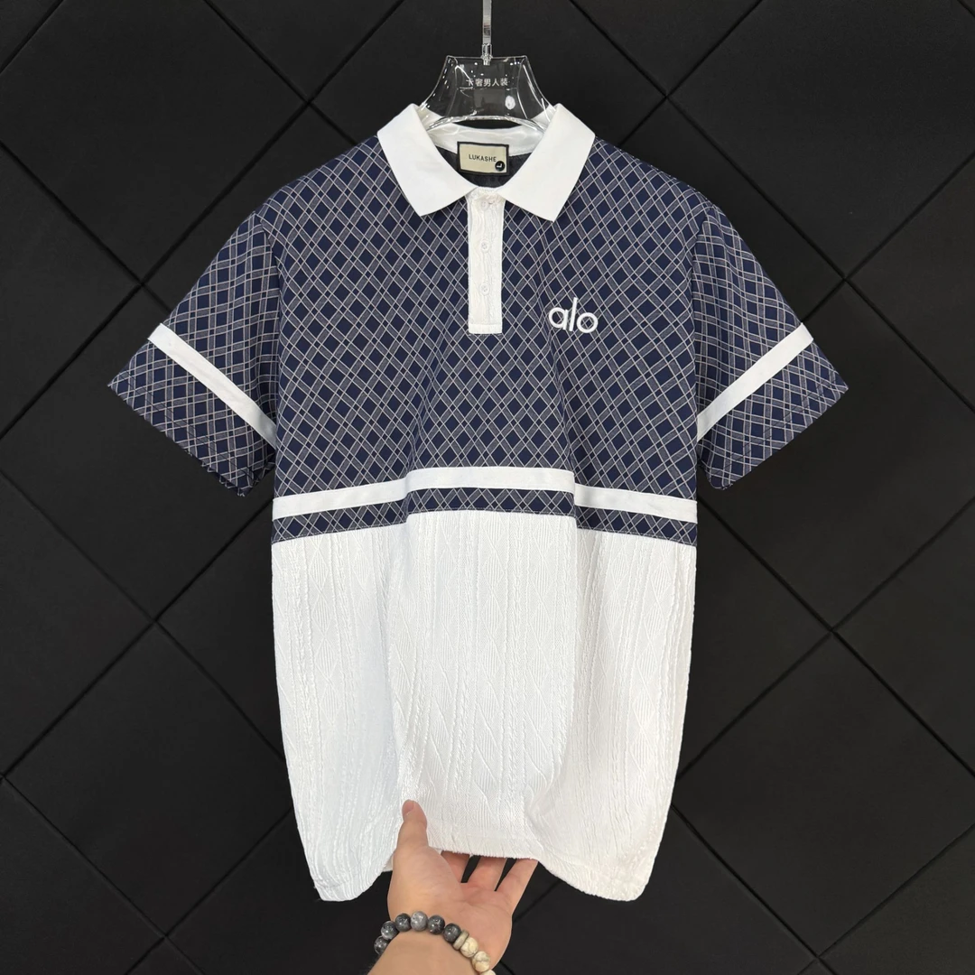 SP-A18512-夏季al家新款轻奢高端拼接撞色男士polo衫短袖字母半袖