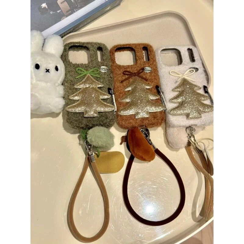 复古ins蝴蝶结金色圣诞树适用于iphone17promax苹果16pro手机壳15