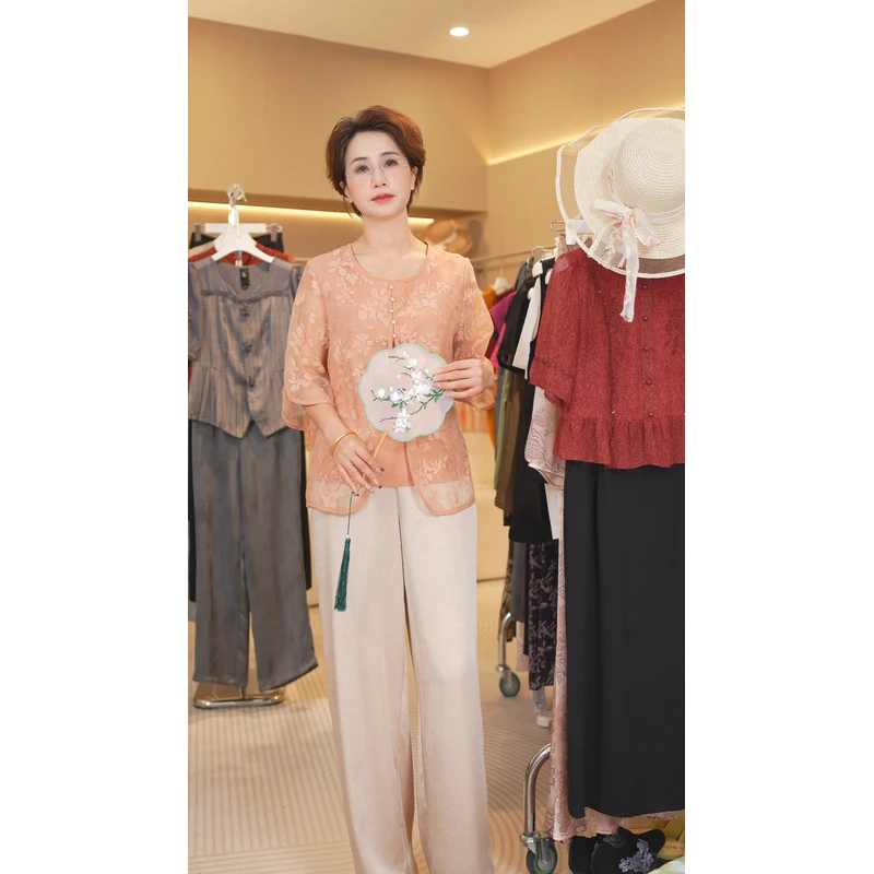 M0771 夏装2025年时尚新款中国风休闲气质显瘦轻奢妈妈装衬衫女