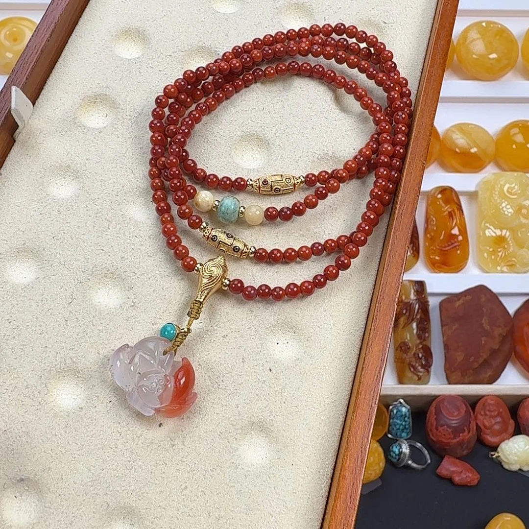 西***风南红玛瑙未镶嵌颈饰南红