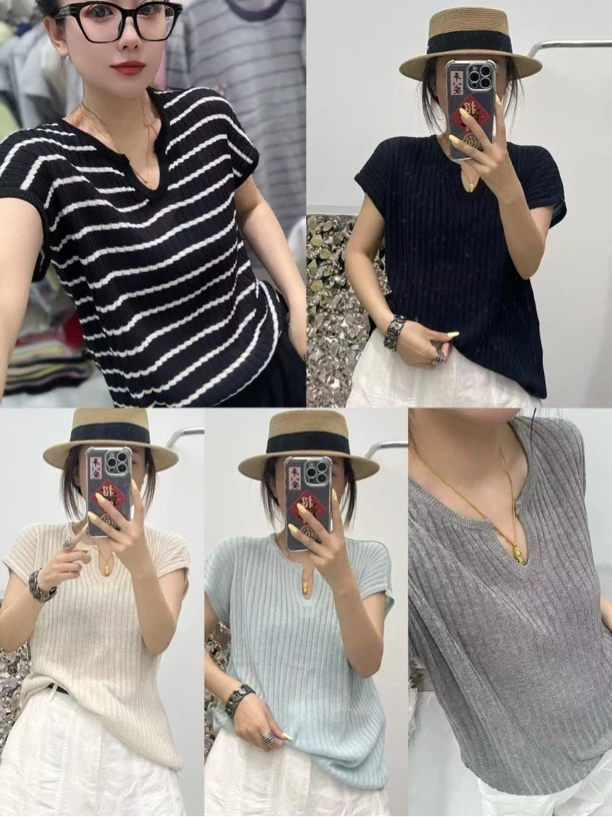 001竹节麻小v领夏季百搭衫（下单3天左右发货）