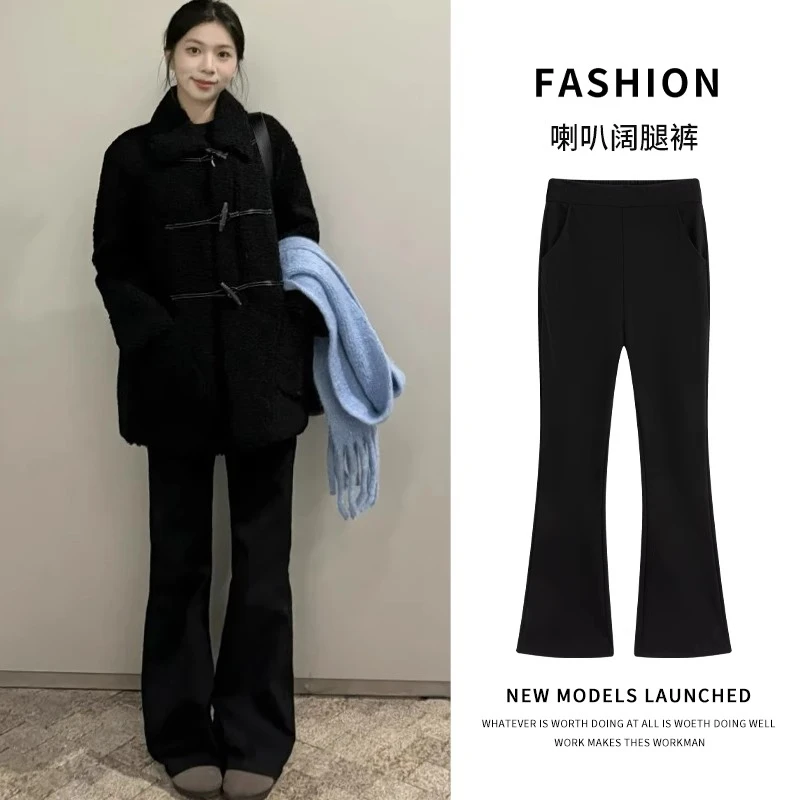 裤型一绝~加绒喇叭裤女秋冬高腰休闲显瘦小个子西装微喇运动裤子