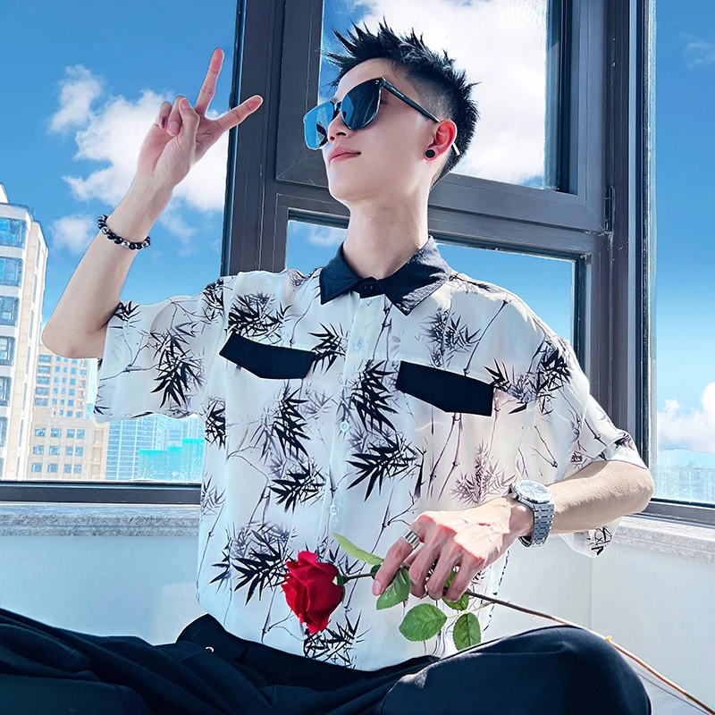 花衬衫男士短袖夏季2025新款潮牌男装上衣薄款衬衣痞帅高级感寸衫