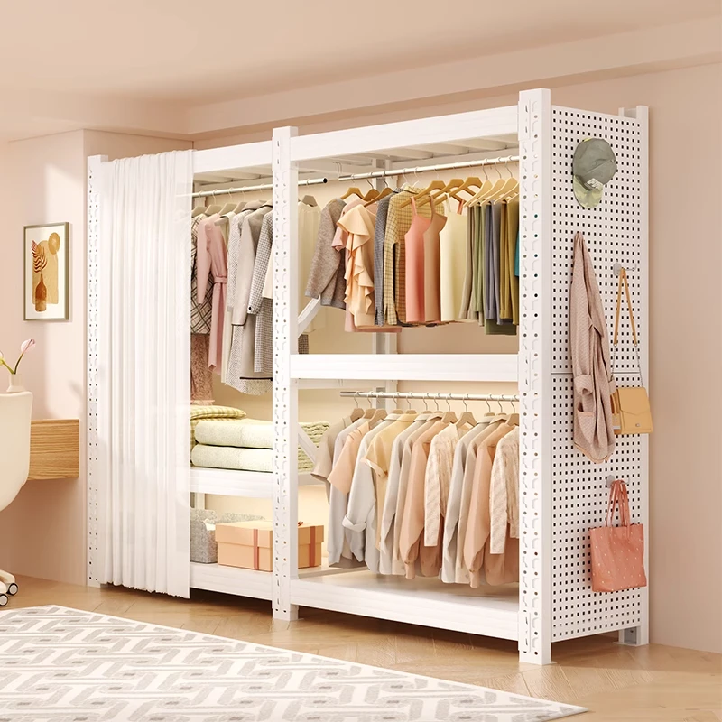 货架衣柜简易组装卧室房间衣帽间置物架收纳架子开放式钢制挂衣架