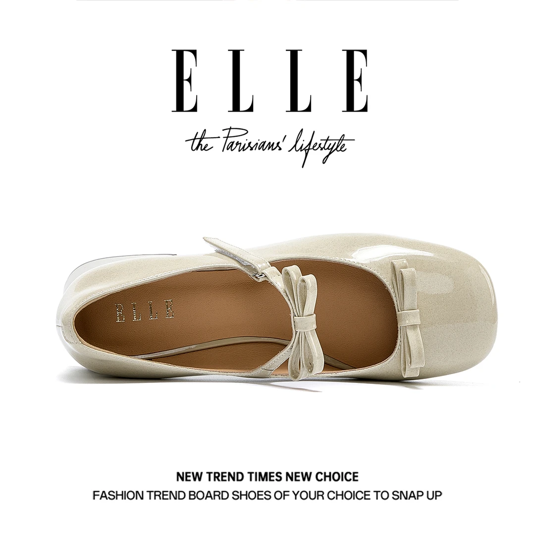 ELLE粗跟玛丽珍女鞋2025秋季新款法式纯色休闲单鞋小个子JK小皮鞋