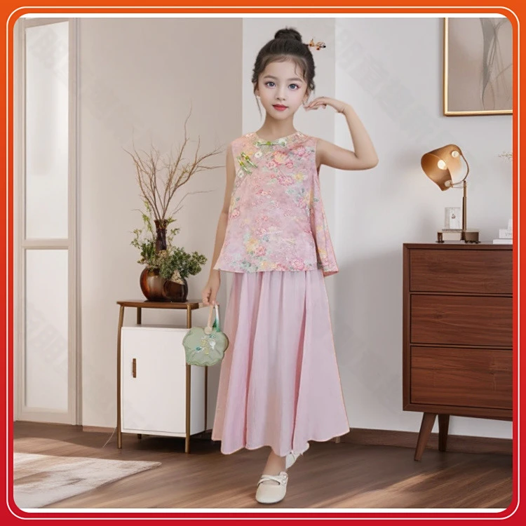 汉服女童夏季套装2025新款女孩国风新中式背心旗袍民族风童装洋气