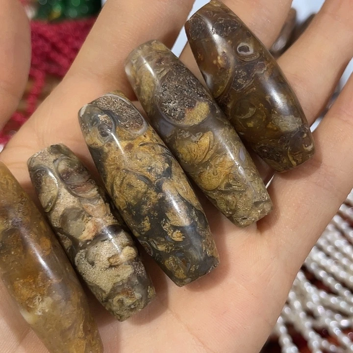 玛瑙/玉髓合金珠宝半成品一个法螺天珠桶珠随机