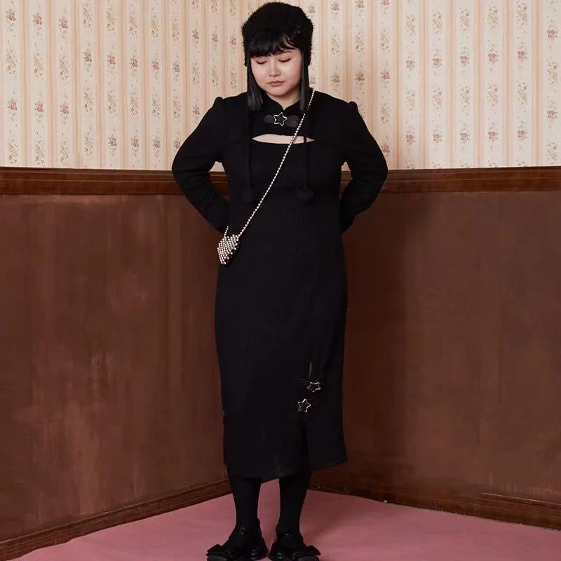 [奥体自播】星星扣针织旗袍裙