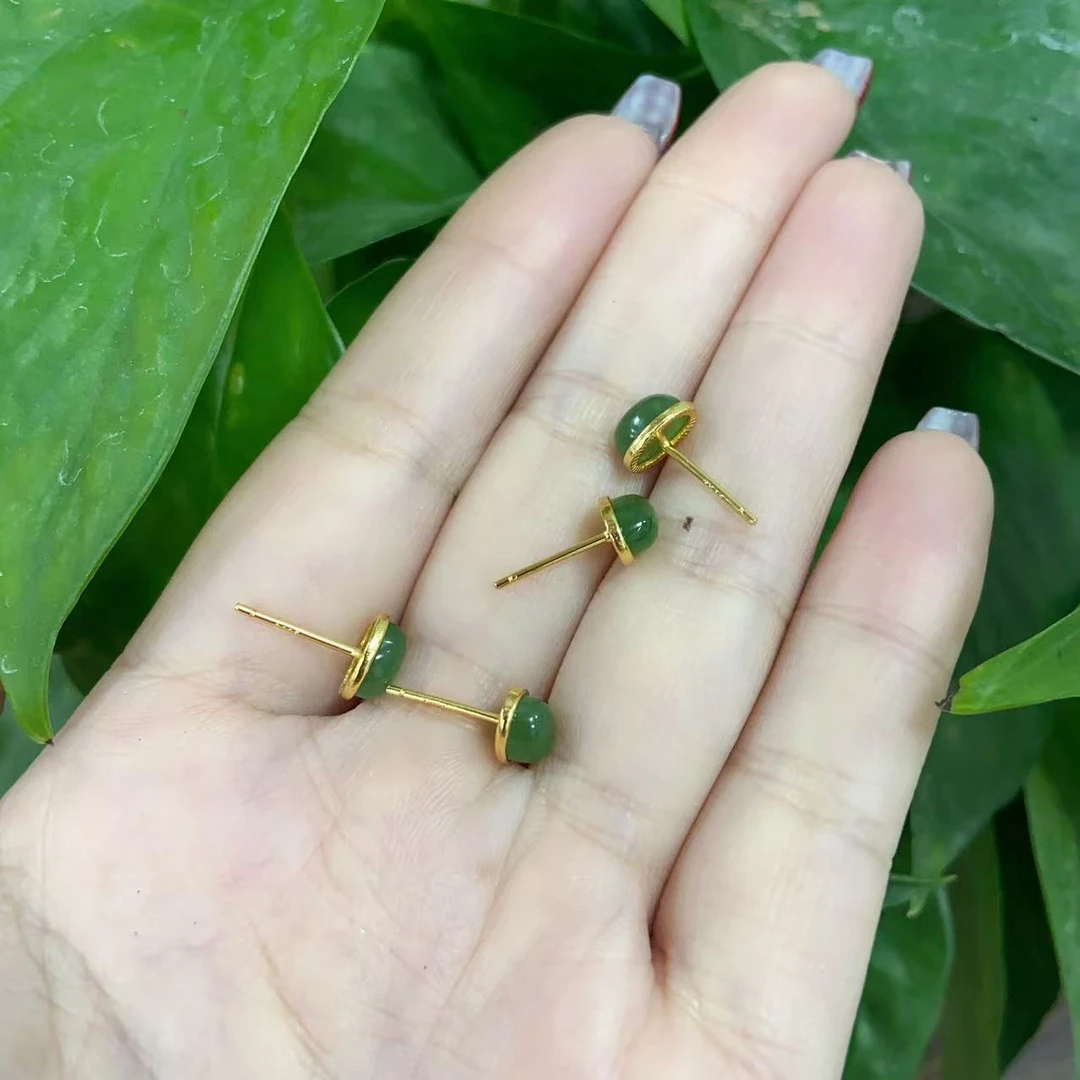 2409251792 LJ 和田玉碧玉s925耳钉   （多样性发其一）