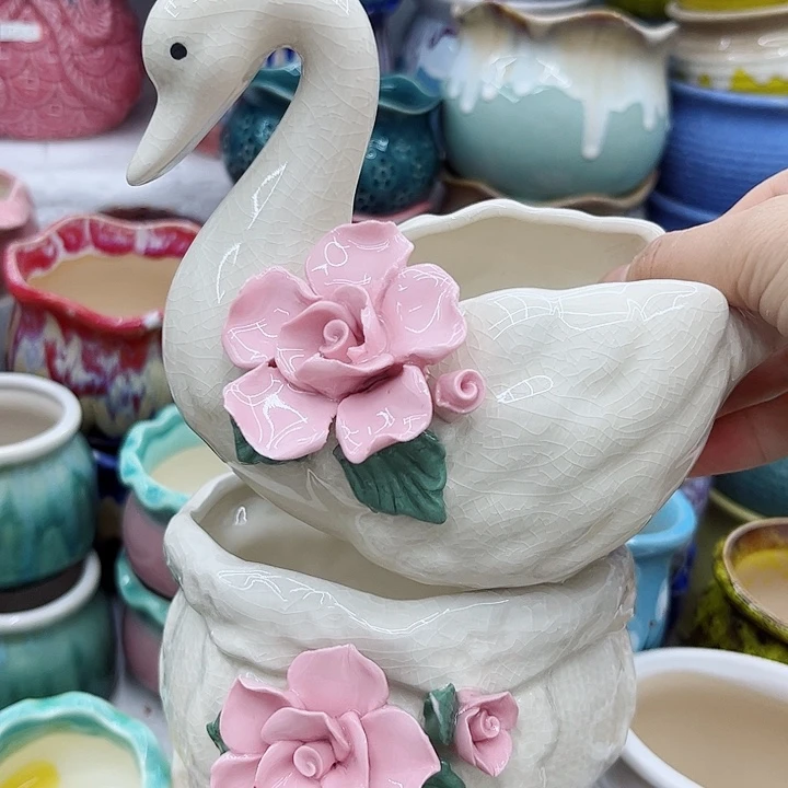 多肉绿植陶瓷花盆9.9包邮，有孔