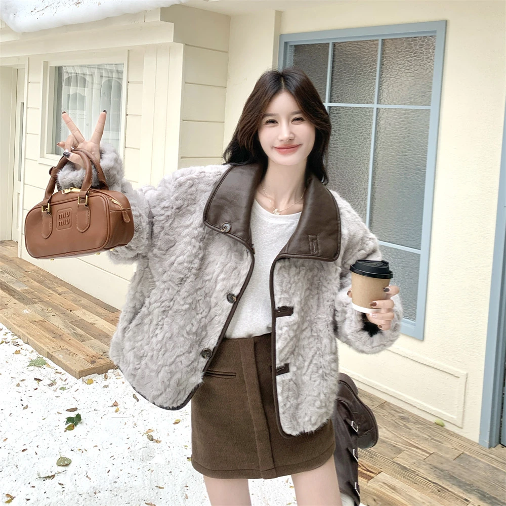 独特设计感两面穿仿羊羔毛皮毛一体外套女冬季2025款皮衣夹克棉服