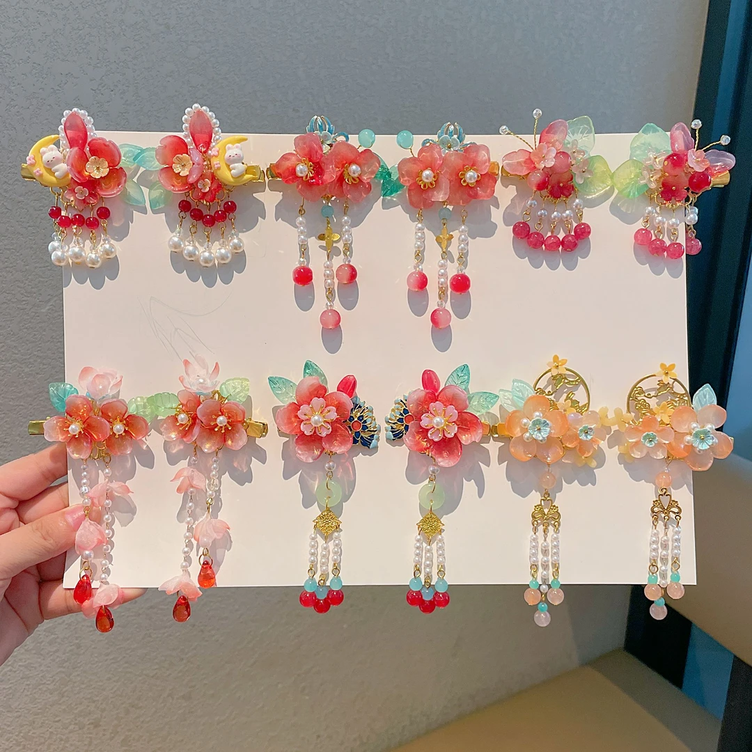 可发光花朵发夹女儿童中秋节新款古风汉服头饰女童侧边碎发夹头饰