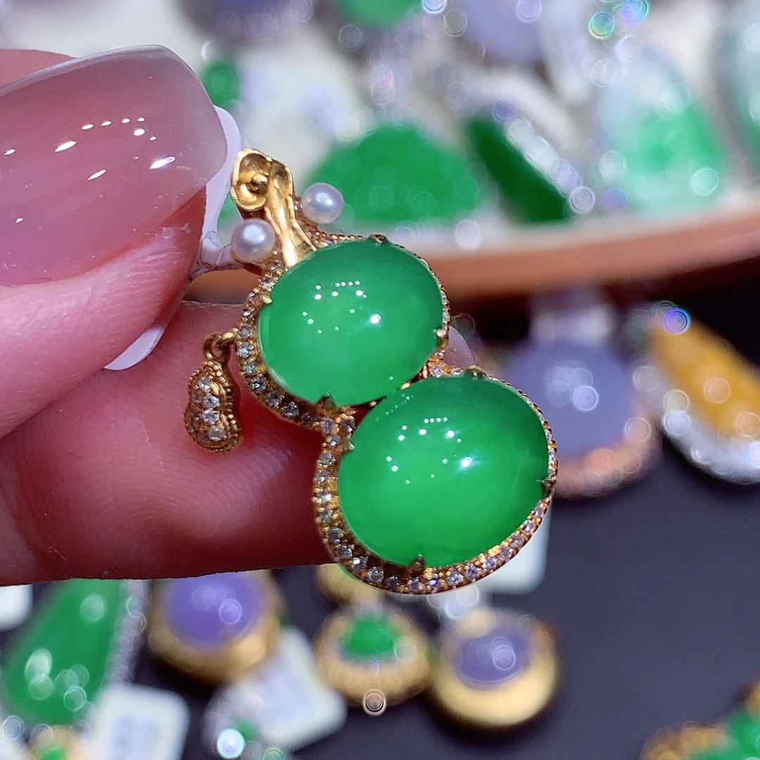 翡翠18K金镶嵌吊坠(不含链)