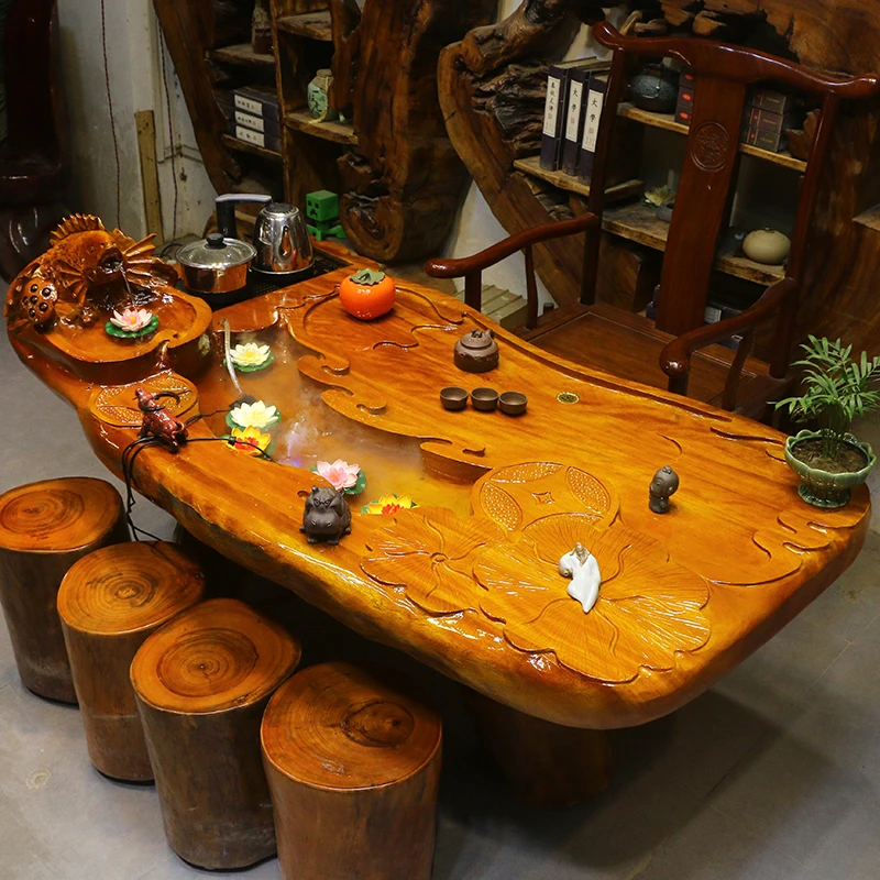楠木根雕茶台整体树根茶桌椅组合茶几家具树头实木MH10553