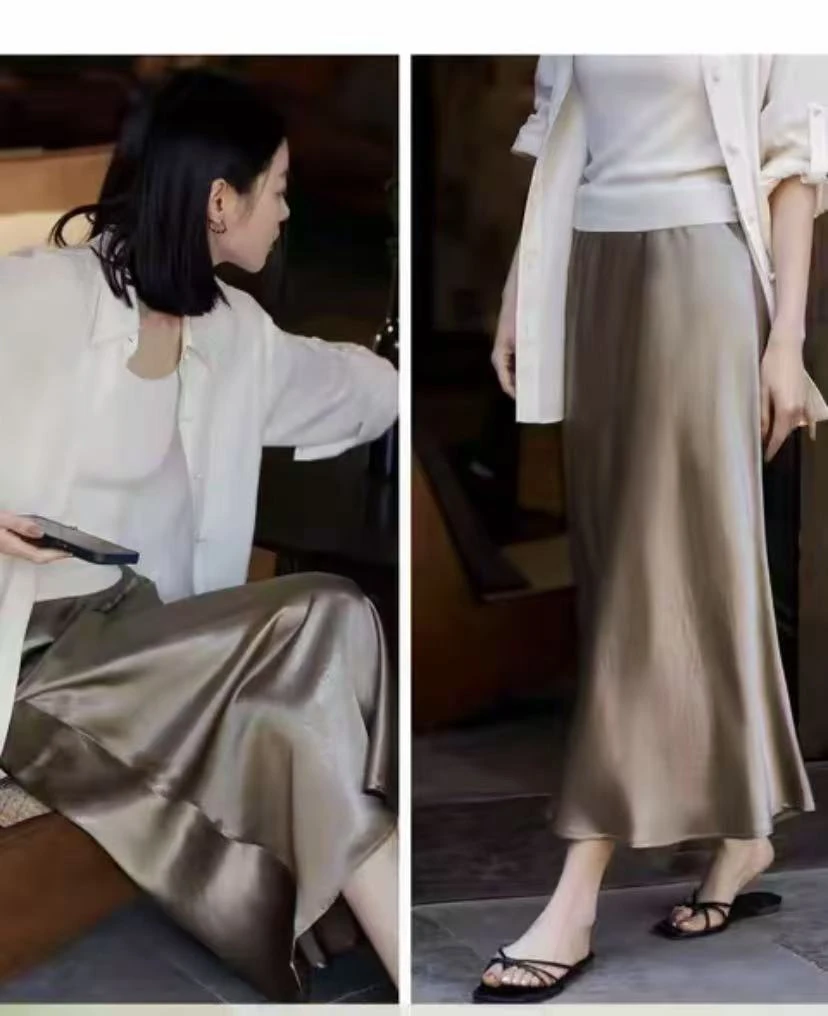 【松紧腰+拉链+侧开叉】高品质时尚半身裙法式气质显瘦中长款A字裙