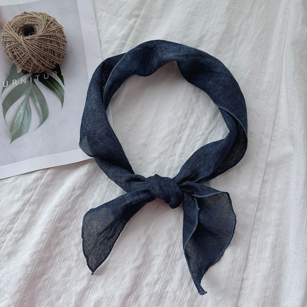 苎麻素色小长条领巾女文艺百搭小围巾配饰慵懒风斜角发带飘带薄款