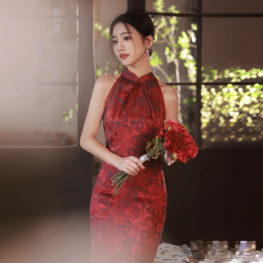 [如梦]新中式夏季少女气质优雅旗袍小清新日常可穿长款复古网红