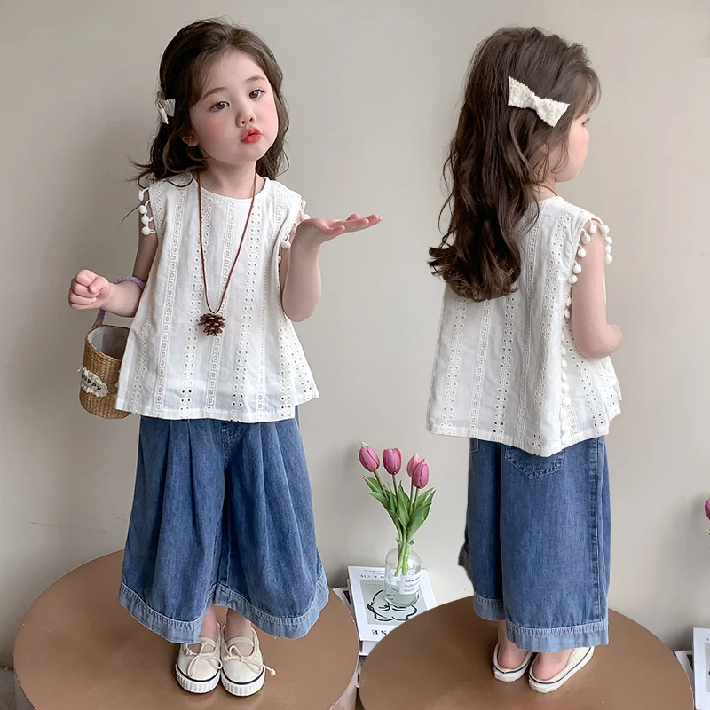 女童夏装套装镂空儿童服装背心两件套夏季薄款无袖小女宝衣服童装