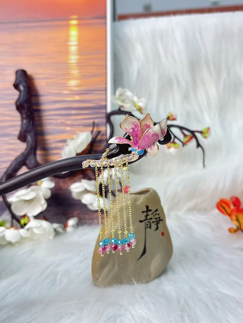 炑歌K421原创单簪粉色流苏百搭款18公分发簪