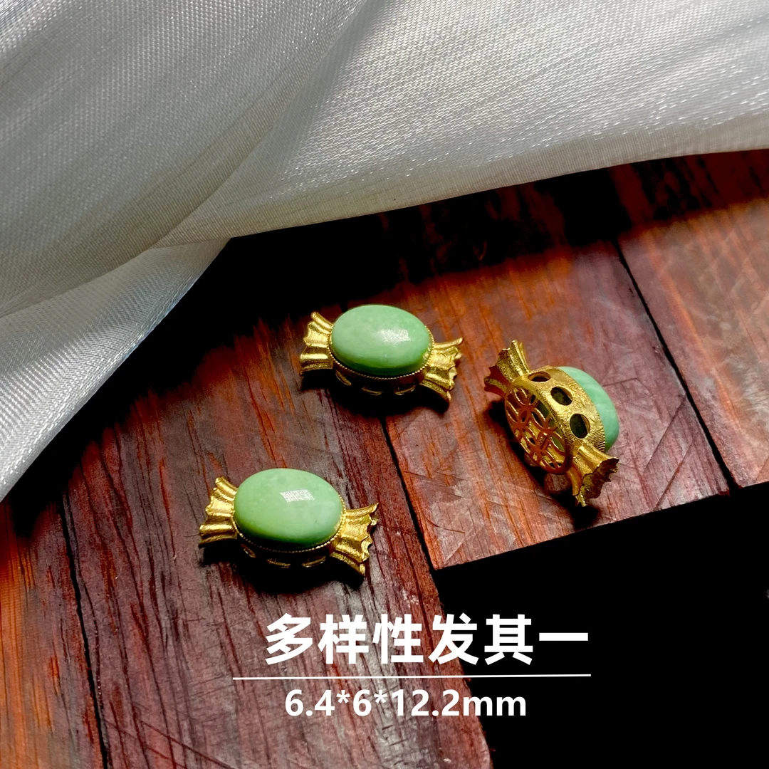 纯天然原矿菜籽黄绿松石镶嵌18k金糖果四通吊坠项链多样发其一