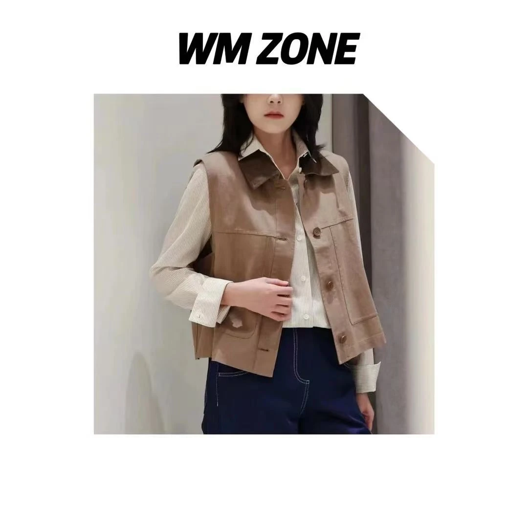 虎儿 3-2643 撞色领棉麻帆布马甲