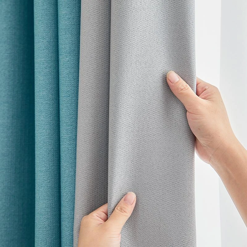 新款窗帘全遮光特厚双面生态麻静音拼色窗帘卧室遮光大气客厅隔热