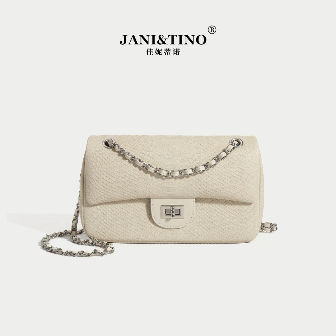 JANITINO/佳妮蒂诺新款轻奢百搭单肩斜挎水桶包4194蛇纹白