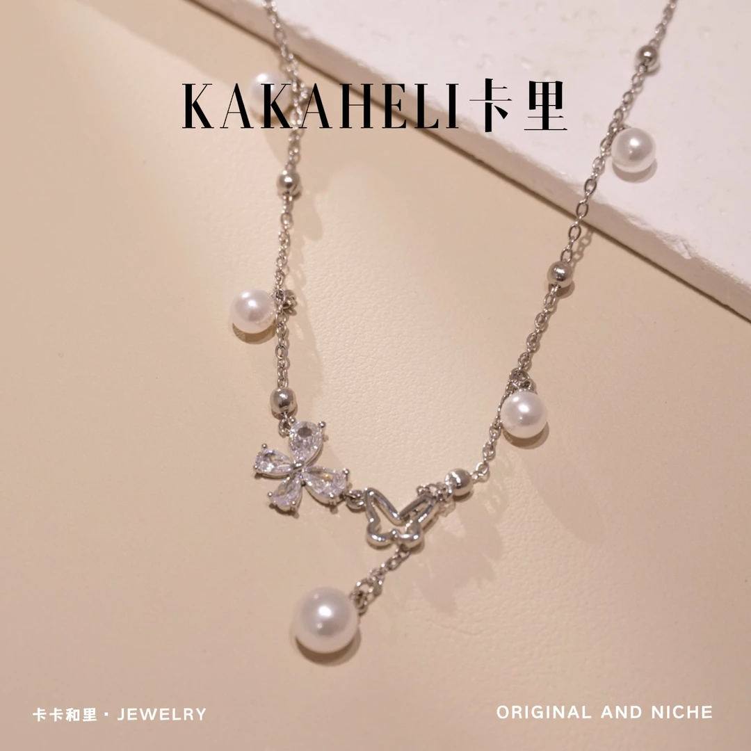 钛钢项链 气质轻奢小众简约精致坠链拼接蝴蝶项链 A188