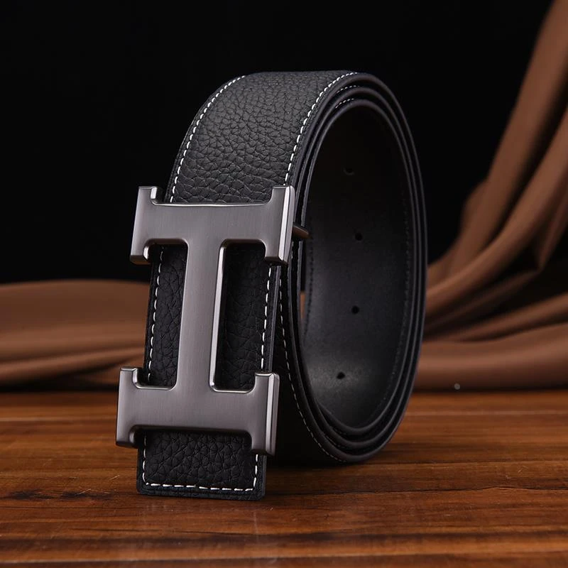 真皮男士字母高档牛皮工字皮带男款中青年轻人铜扣奢侈品裤腰带