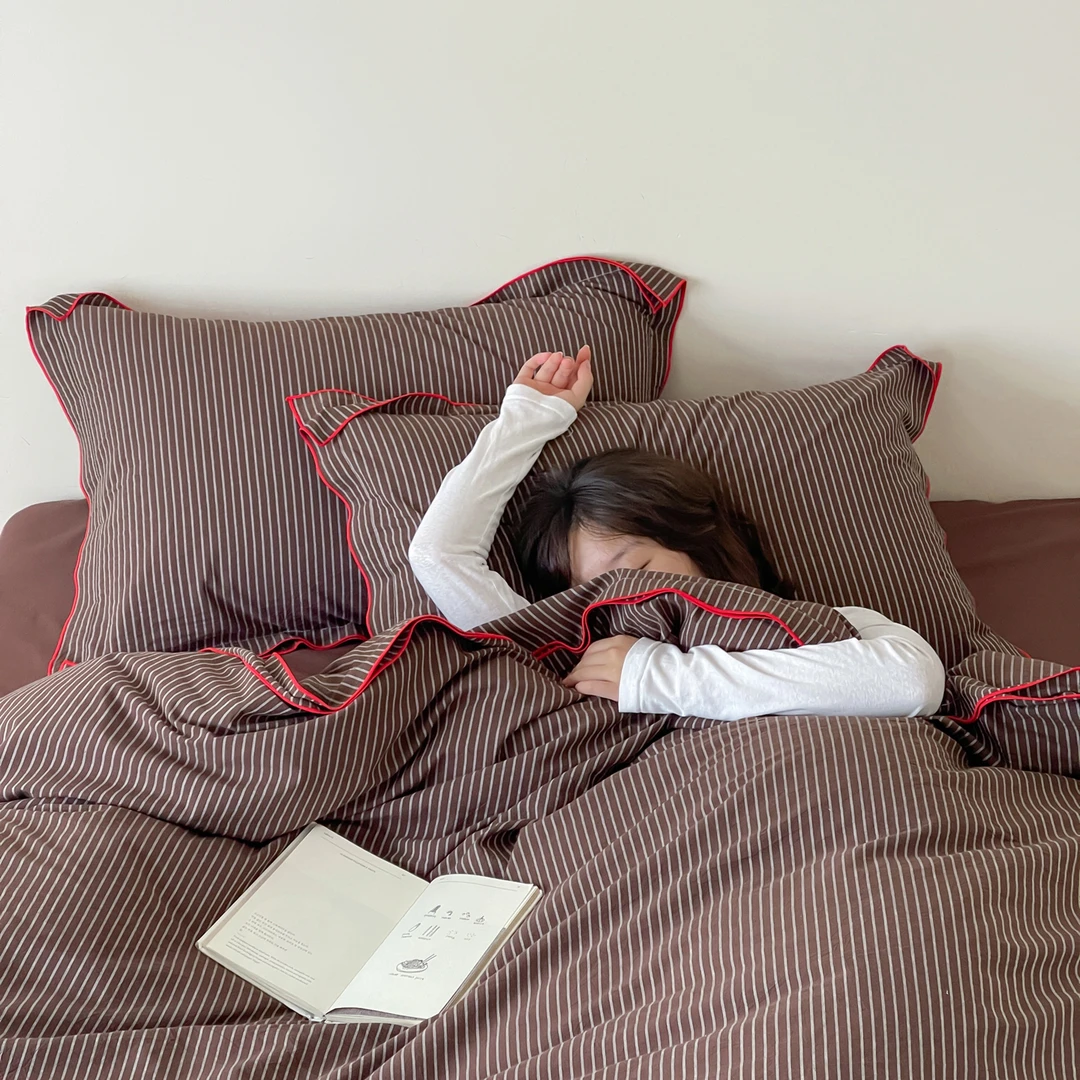 洛洛山河简约复古风~越洗越软全棉色织水洗棉四件套纯棉床单被套