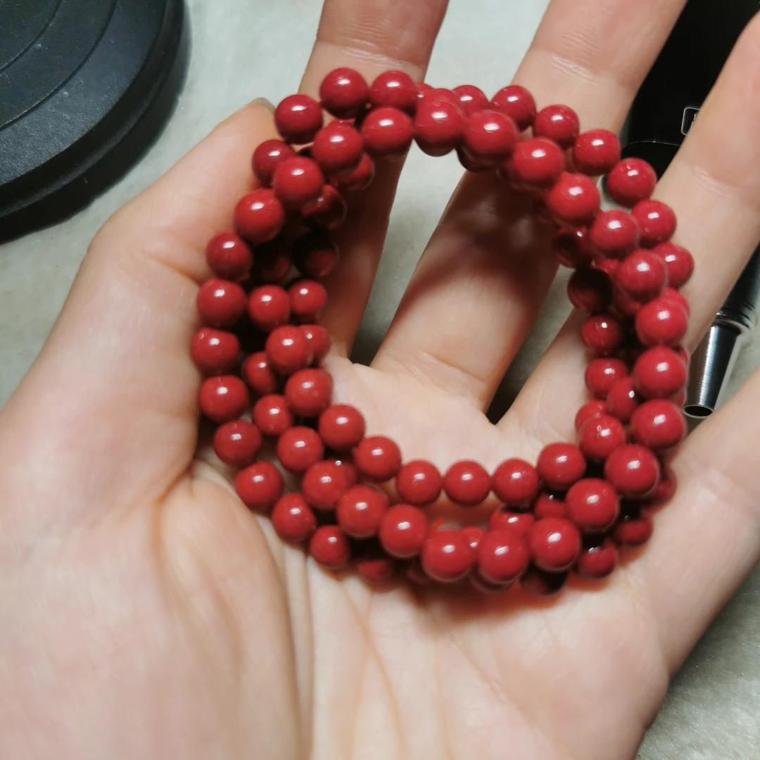 含辰砂工艺品红晶砂108颗链子