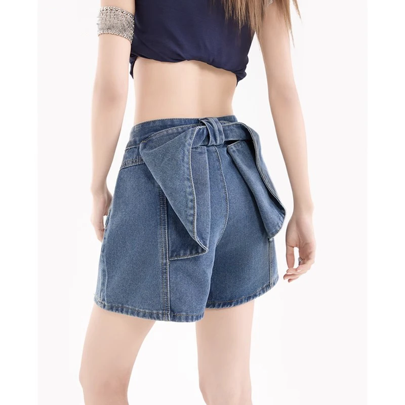 辣妹立体蝴蝶结牛仔短裤女夏季2025新款宽松显瘦a字阔腿热裤子