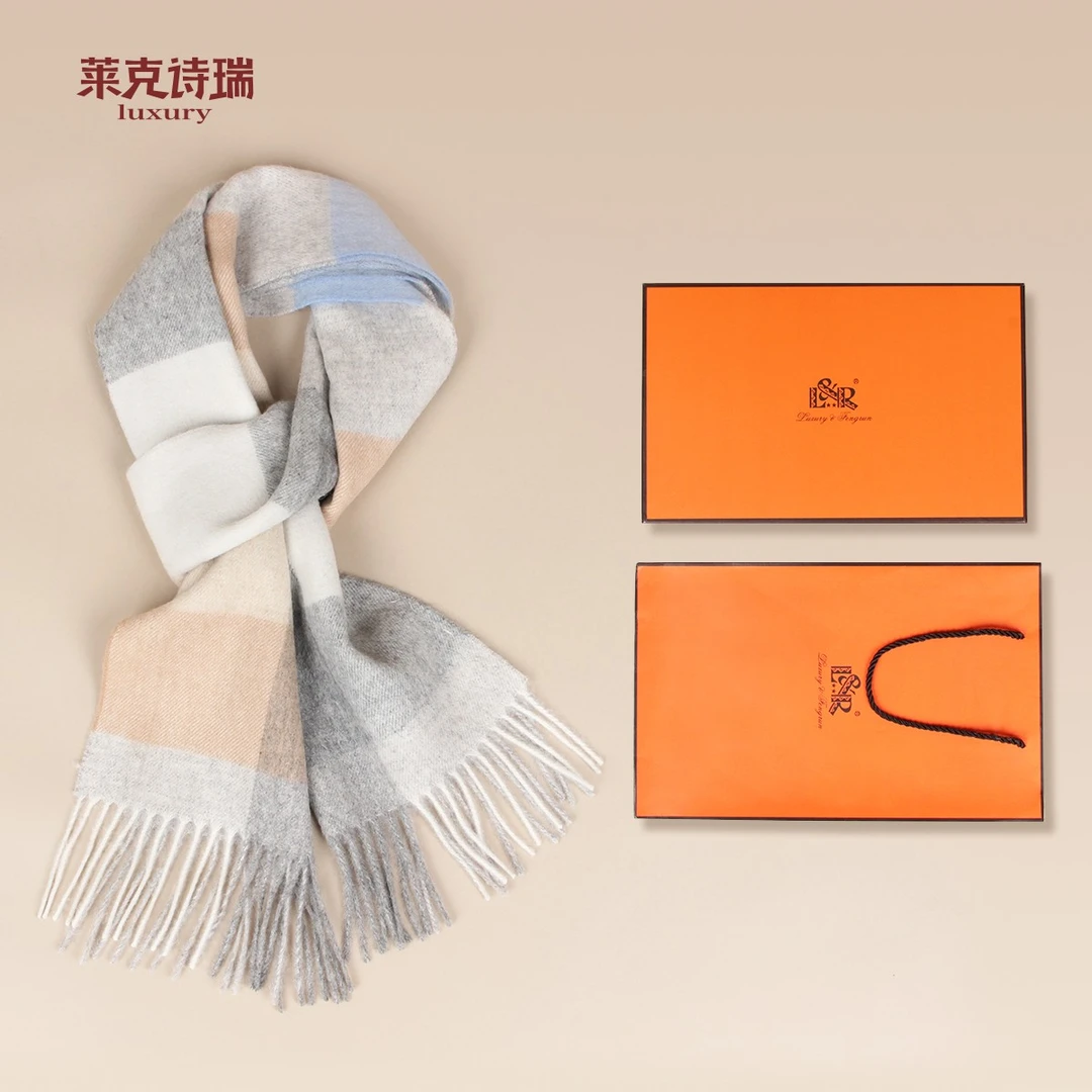 莱克诗瑞·纯羊毛围巾格子女冬季保暖围脖生日冬天元旦礼物送男生