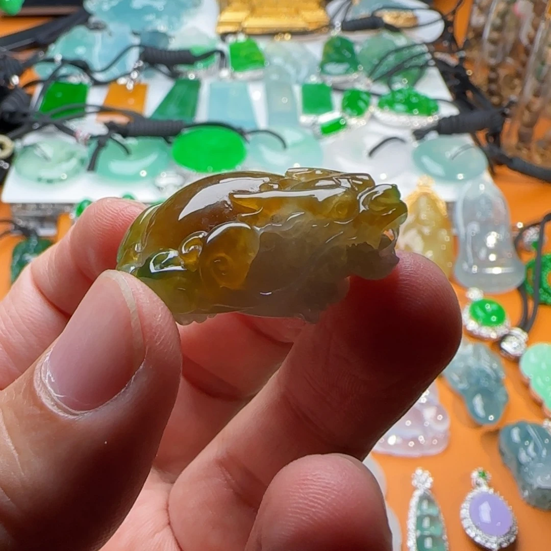 颈饰未镶嵌翡翠三彩龙龟