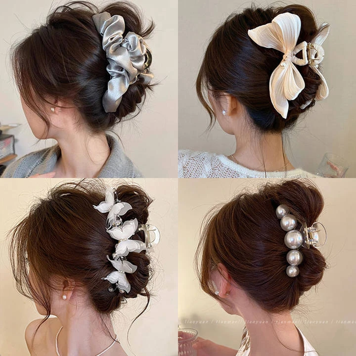 通用高级感缎面大号抓夹女2025新款轻奢褶皱后脑勺夹子鲨鱼夹头饰