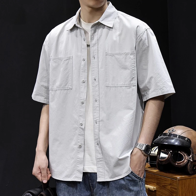 口袋山系户外短袖衬衫男装高级感夏季新款衣服百搭大码衬衣外套男