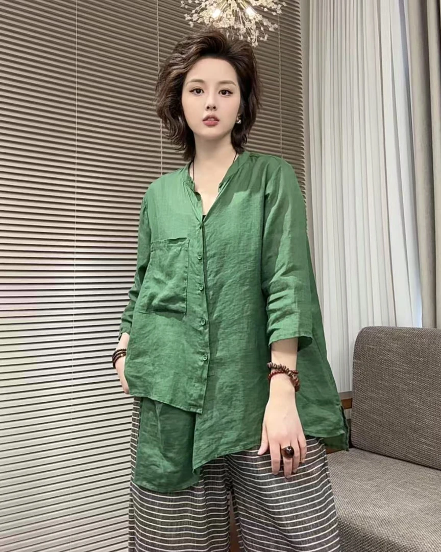 夏季苎麻休闲不规则文艺百搭小衫