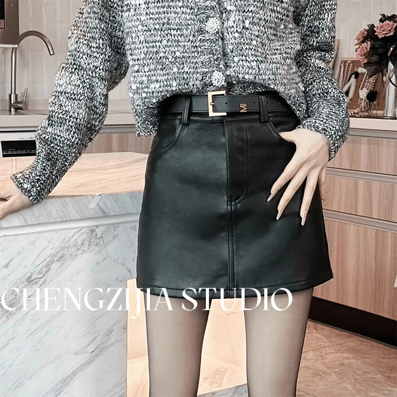 【裴诗婷】橙子·studio【美拉德】QZ0215高腰A字显瘦皮裙皮裤裙