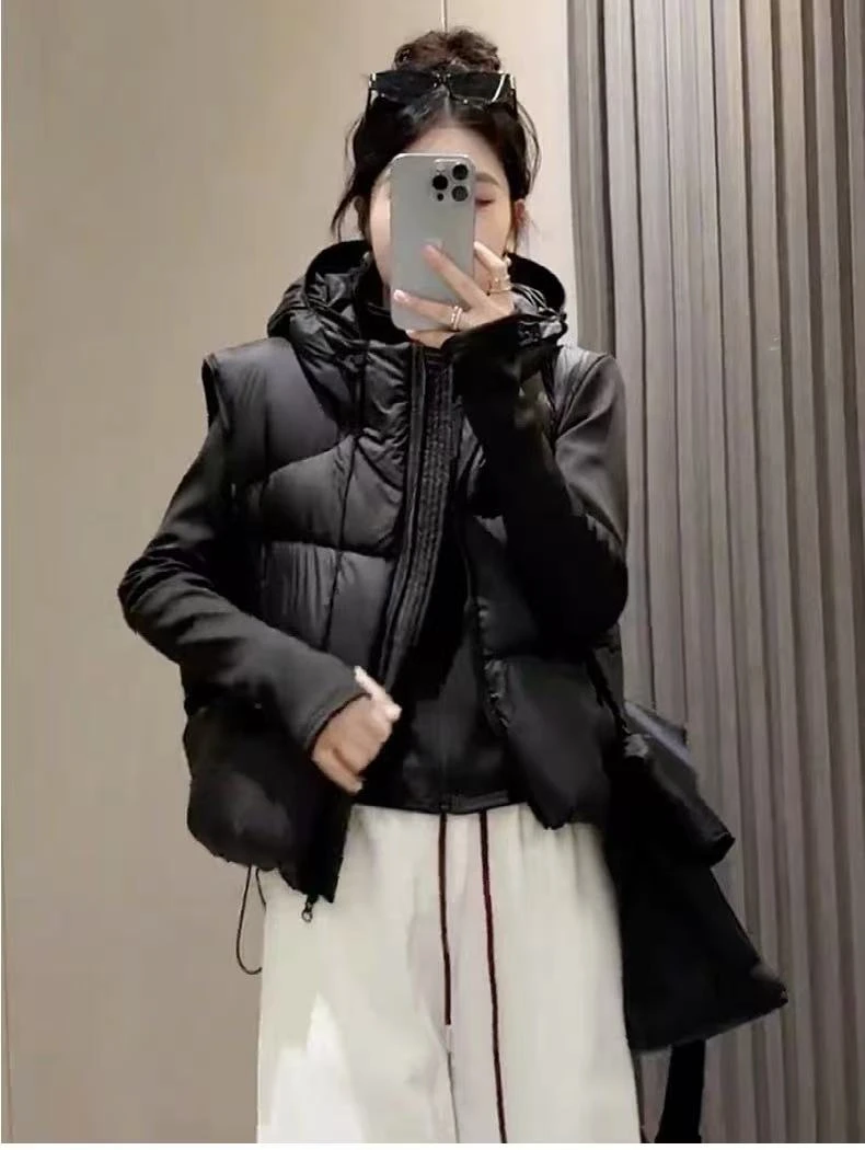 749 爆款马甲女秋冬新款韩版泡芙时尚连帽加厚马夹外套